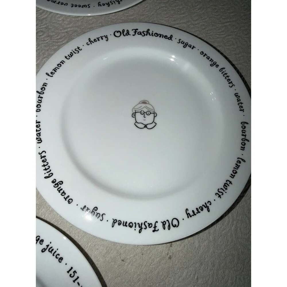 Pottery Barn Bar Lingo Appetizer Plates Set Of 8 Cocktails Mixed Drink Recipe 8”